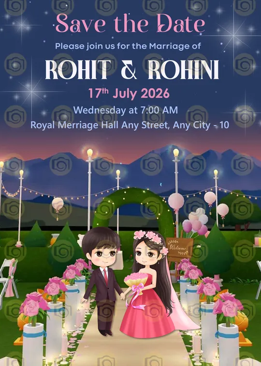 Save The Date Card Decorated With Playful Illustrations And Vibrant Hues For A Festive Gathering